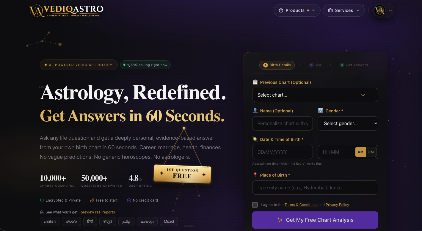 VedIQ Astro AI-powered Vedic astrology platform