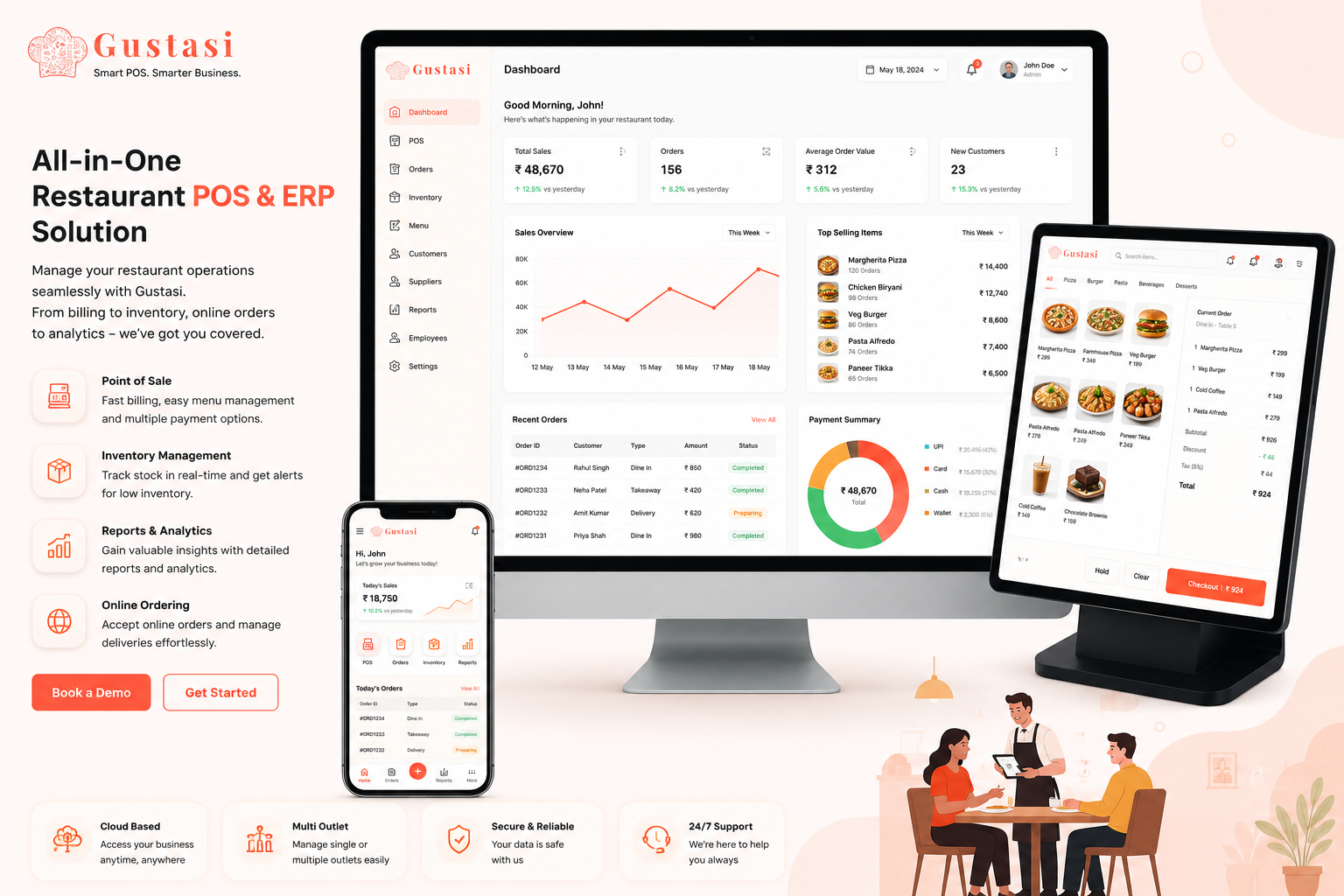 Gustasi restaurant cloud POS and ERP platform